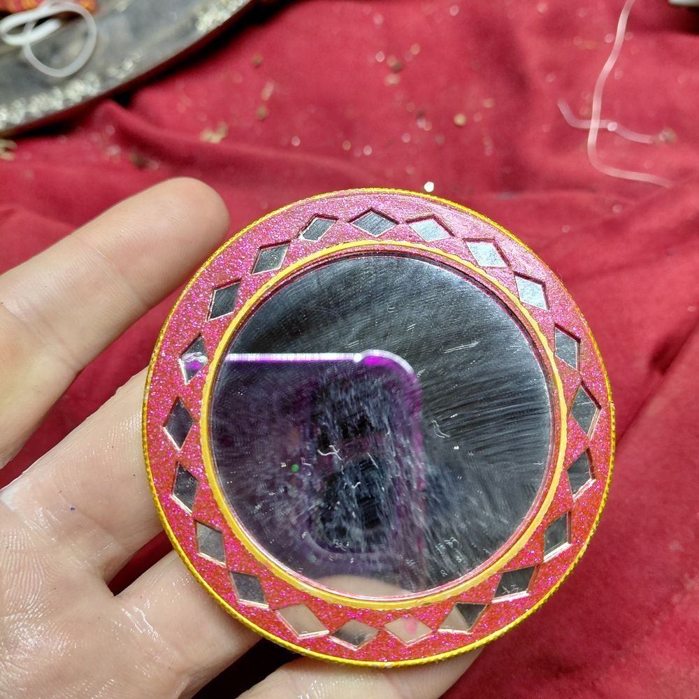 Two’s Company Pocket Mirror Made In India Travel Purse Handheld 3" Mosaic Pink